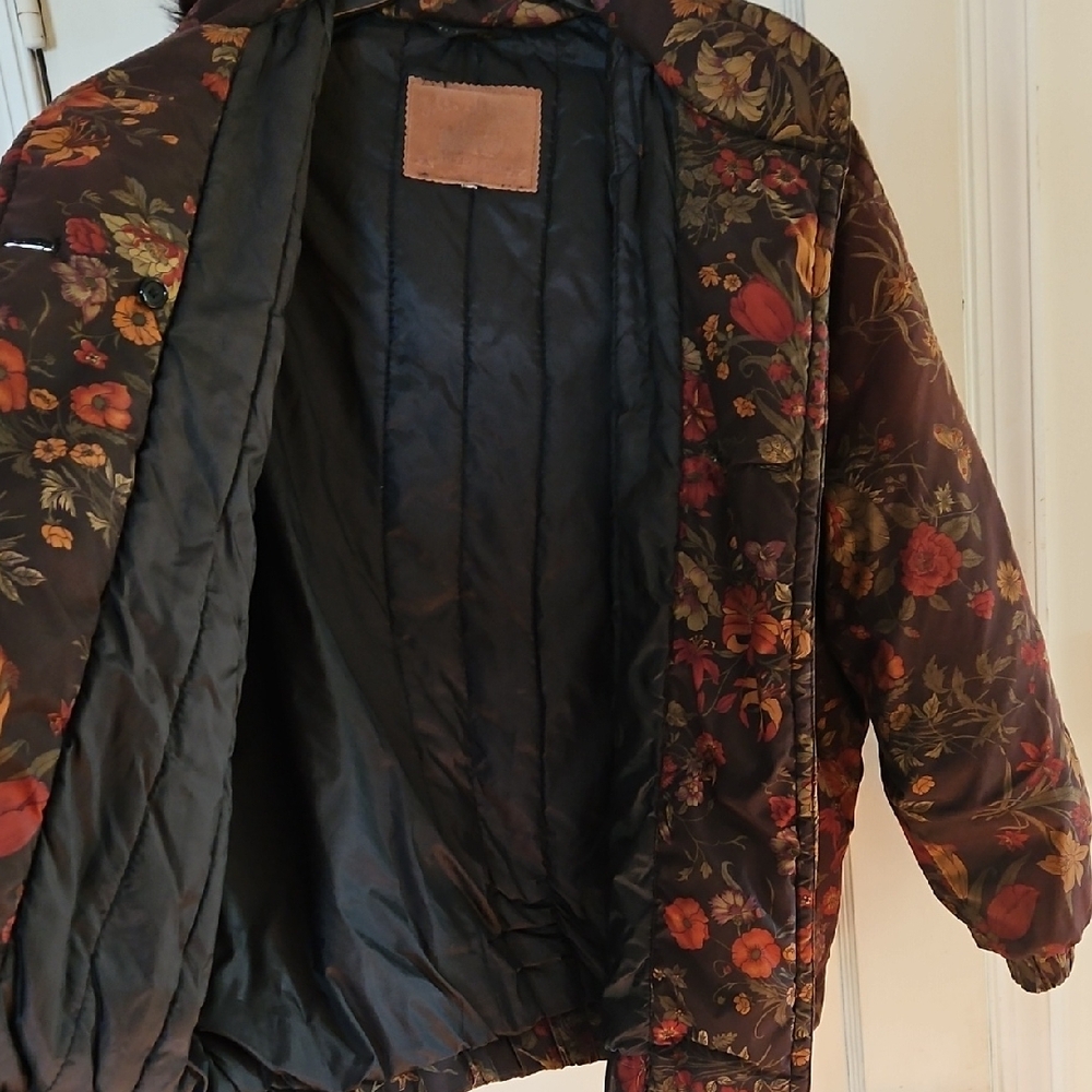 Vintage J.G. Hook Brown Floral Puffed Winter Coat - Picture 3 of 13